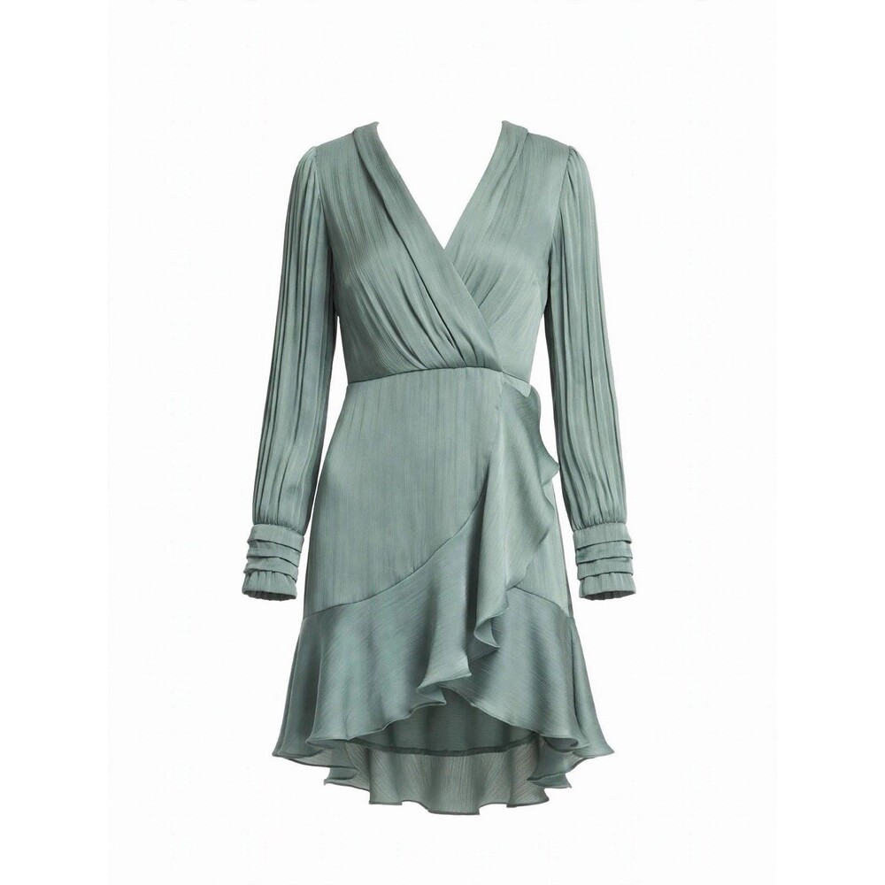 Blu Pepper L Sage Green Short Dress Cocktail Party Wrap Ruffle Pleated